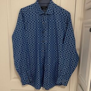 Bugatchi Blue and White Plaid Shirt Mens Large Classic Fit Pre-owned